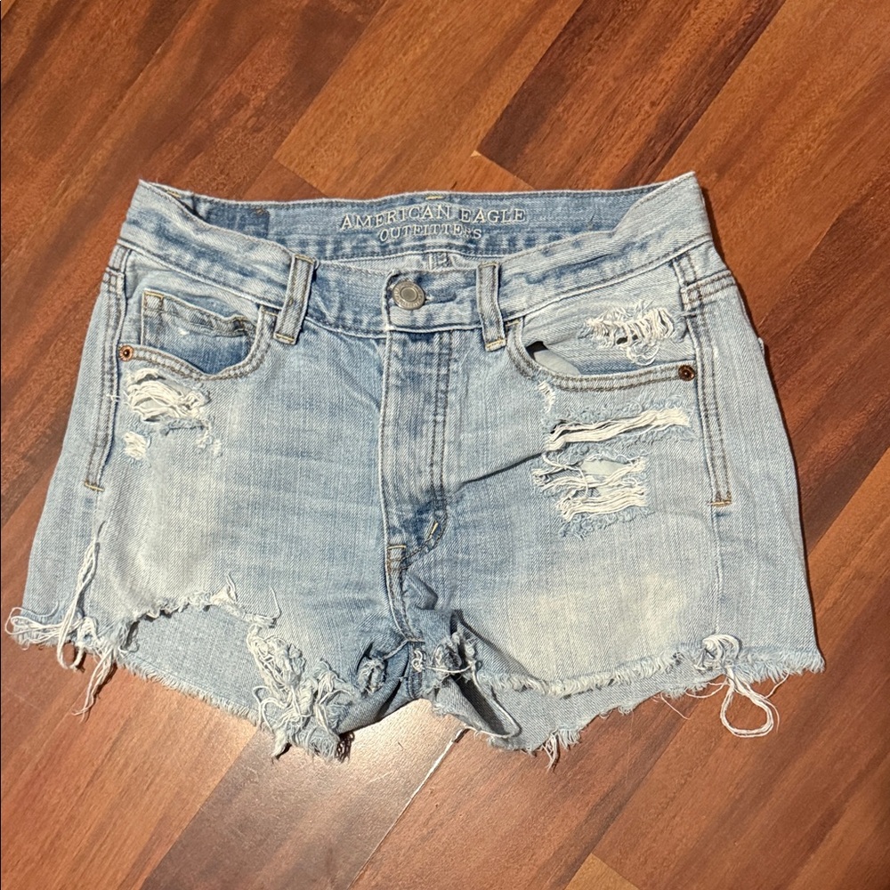 American Eagle Outfitters Women's Ripped Jean Shorts - Light Blue